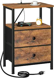 LOAKEKEL Night Stand, Small Nightstand with Charging Station
