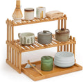 Kathfly 14.6" 2-Tier Matcha Station Shelf Stand & Bamboo Tray, Bamboo Color