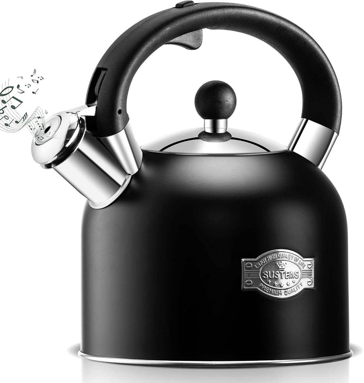 SUSTEAS Tea Kettle - 3.17QT Stainless Steel Whistling Tea Pot, BLACK