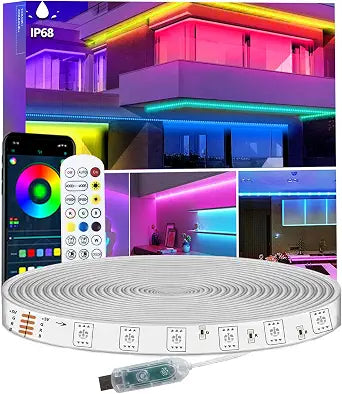 16.4FT LED Strip Lights IP68 Outdoor Waterproof, 5V USB Powered, Music Sync Bluetooth APP/RF Remote Control Lights for Balcony,Deck,Camping,Garden,Bedroom Decor