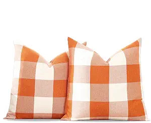 Outdoor Fall Decor Orange Buffalo Plaid Pillow Covers 18x18 for Front Porch