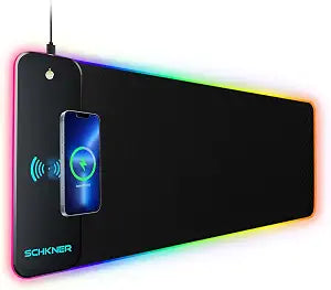 Schkner RGB Gaming Mouse Pad with Wireless Charging 15W, Large Desk Mat 800x300x4mm, 10 Light Modes Keyboard Pad with Non-Slip Rubber Base, Waterproof Mousepad for Gaming PC MacBook Laptop