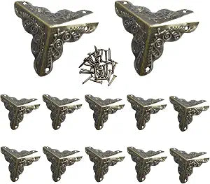 12Pcs 1"x1" Antique Bronze Furniture Corner Protectors, Vintage Triangle Corner Guard Metal Edge Guards Decorative for Jewelry Box Cabinet Wooden Case with Screws
