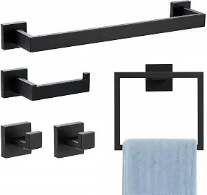 VELIMAX Mattle Black Towel Bar, SUS304 Stainless Steel Bathroom Hardware Set, Towel Racks for Bathroom Wall Mounted 16-Inches