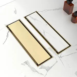 12 Inch Linear Shower Drain-Brushed Gold, with Tile Insert Grate