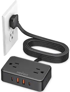 HOPOW Flat Plug Extension Cord, 4AC&2A2C, 6 FT Power Strip for Travel