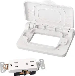 RVGUARD RV Spring-Loaded Weatherproof Receptacle Cover, White