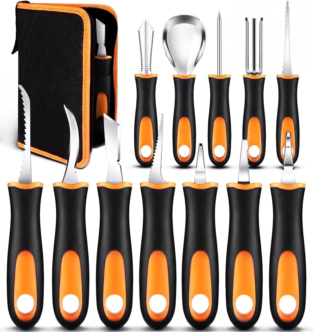 Pumpkin Carving Kit for Halloween - 13Pcs Professional Pumpkin Carving Tools with Heavy Duty Stainless Steel Knife Set with Carrying Case for Halloween Decor, Jack-O-Lanterns for Kids, Adults, Family