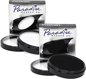 Mehron Paradise Makeup AQ Pro White 1.4 oz & Black 1.4 oz | Professional Water-Activated Face & Body Paint for Stage, Film, Cosplay & Halloween