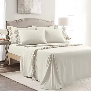 Lush Decor Reyna Ruffle Sheet Set 4 Piece Set Twin, Wheat - Twin Sheets Beige - Kids Bed Sheets - Twin Size Bed Sheet Set - Coquette Bedroom Decor