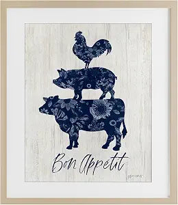 Bon Appetit Farm Animals Kitchen, 13 x 16 Inch Framed Print Under Glass