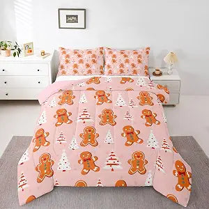 Feelyou Gingerbread Man Christmas Tree Snowman Comforter Set Twin Size Kids