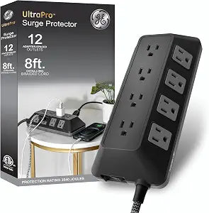GE Surge Protector Power Strip, 8 Ft Long Braided Extension Cord