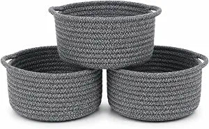 Small Woven Cotton Rope Baskets with Handles, Set of 3, Grey