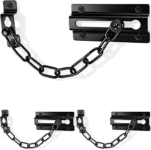 INBOF 3 Pack Door Chain Lock Black, Solid Chain Locks for Inside Door