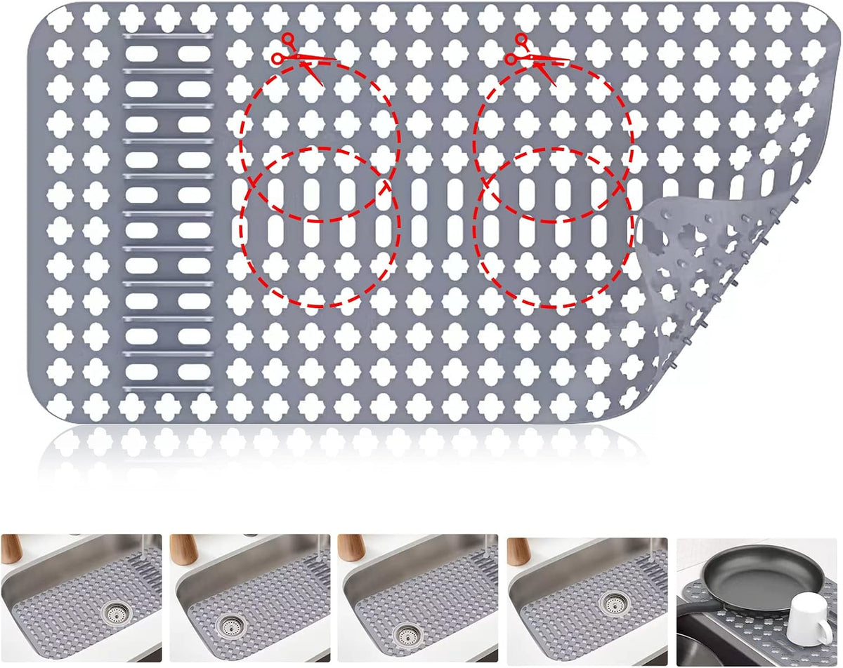 ARLBA Upgraded Silicone kitchen sink mat Rear Drain/Center Drain, 25" x 13" Sink Protector Mat Rubber Sink Rack for Kitchen Sink,Silicone Sink Mats for stainless Steel Sink Farmhouse Sink Accessories