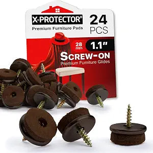 Screw-On Felt Furniture Pads X-Protector 24 PCS - 1.1 Premium Chair Glides