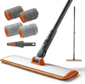 CLEANHOME Flat Mop for Hardwood & Pet Hair, 4 Washable Pads