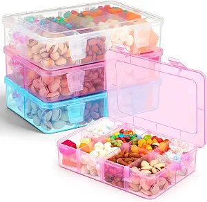 Thyle 3 Pcs Snack Storage Container 8 Compartments, Clear Blue Pink