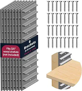 Made in USA EZStudRack Adjustable Shelf Brackets, 8-Pack (4 Pairs)  Easy-to-Adjust One-Row Storage for Custom-Fit Shelves  Your Items, Your Wood, You Supply It
