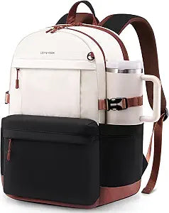 LOVEVOOK Laptop Backpack for Women with Giant Tumbler Holder,15.6 Inch Laptop Computer Bag Travel Backpack Purse,Waterproof Work Business Backpack College Bookbag Teacher Bags,Beige-Black-Brown