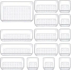 Manalete 15 Pcs Clear Plastic Drawer Organizer, Makeup & Vanity Organizer