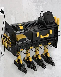 Power Tool Charging Station - 3 Layer Wall Mount Power Tool Organizer with Charging Station for Power Drill, 6AC Outlets, Great as Heavy Duty Tool Rack & Tool Holder for Garage Organization