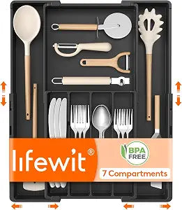 Lifewit Silverware Drawer Organizer, Expandable Utensil Tray for Kitchen