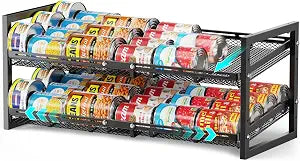 iSPECLE Can Organizer for Pantry - Expandable Width, Holds 48 Cans, Black