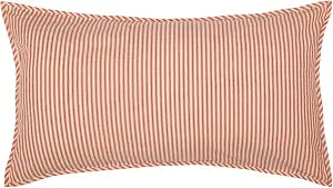 VHC Brands Sawyer Mill Large Pillow Sham Cover Farmhouse Country Stripe Decorative Cotton King Size 21x37 Bedding Accessory, Red