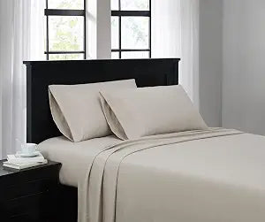 TRULY SOFT Everyday Sheet Set Beige Polyester 4-Piece Queen Sheet Set, Solid Color Themed, Adult Bedding, Oeko-TEX Certified