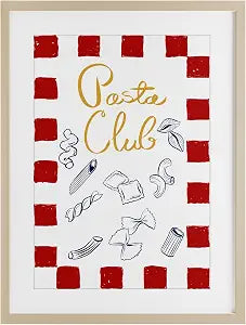 Pasta Club Noodle Types Kitchen, 14 x 20 Inch Framed Print Under Glass