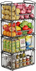 4 Pack Foldable Wire Basket for Pantry Organizers and Storage