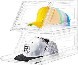 Stackable Clear Hat Organizer for Baseball Caps with Sliding Drawer