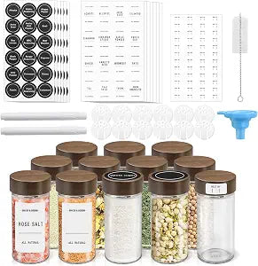 VIBRATITE 12 Pack 4 oz Round Glass Spice Jars with Acacia Lids and Labels