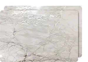 Dainty Home Foiled Granite Thick Cork Heat Resistant Dining Table Placemats Set of 2, 12" x 18" Rectangle, Marbled Silver, 2 Count - 2MC1218SI
