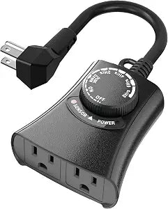 HBN Outdoor Light Timer, Dusk to Dawn Light Sensor Outlet,2 Grounded Outlet