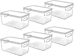 Clear Plastic Storage Bins with Lids, Perfect for Kitchen Organization or Pantry Organization and Storage, Stackable Fridge Organizer Bins, Storage Containers for Organizing, Cabinet Organizers