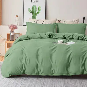 Duvet Cover 3 Piece Set, Ultra Soft Double Brushed Microfiber, Hidden Zipper Closure, Corner Ties, Wrinkle-Free, Fade-Resistant & Lightweight, Queen/Full, Green(Comforter Not Included)