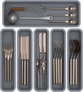6 Pack Silicone Drawer Organizer for Kitchen, DIY Free Combination Silverware Organizer, Utensil Drawer Organizer, Moisture-proof and Heat-resistant up to 200C, Anti-slip Design (Grey)