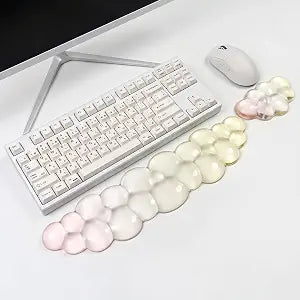 Cloud Keyboard and Mouse Wrist Rest Set Gel Keyboard Wrist Rest for Computer Transparent Ergonomic Mouse Wrist Pad Silicone Non-Slip Cute Clear Wrist Pad Support for Gaming Typing 68%/75% Yellow Pink