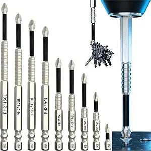High Magnetic Screwdriver Drill Bit Set - K5 Impact Resistant Non Slip Bit Set (1-6 inch) with Ph2 Magnetic Screwdriver Bits