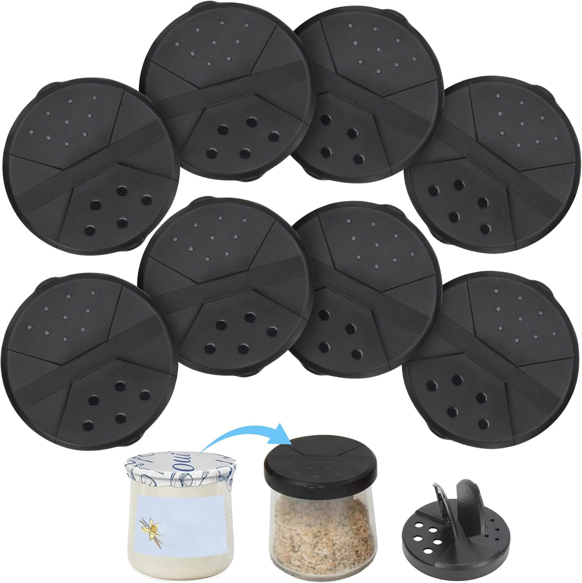 Spice Shaker Lids Only Compatible with Oui Yogurt Jars(5 oz Jar), 8 PCS Durable Ajustable Shaker Lids, Food-Grade Spice Dispenser Tops, Dishwasher Safe (Jars Not Included)