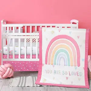 Hahafelt 3 Pcs Rainbow Boho Baby Girl Crib Bedding Set Soft & Thick