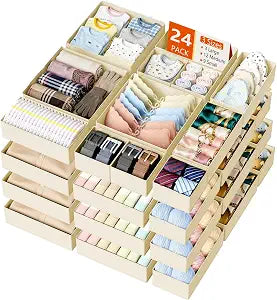 DIMJ Drawer Organizer Clothes 24 Pack - Foldable Baby Organizers and Storage Dresser Organizer for Bedroom, Closet Nursery Organization Dresser Dividers for underwear, Sock, Bra, Belt, Tie