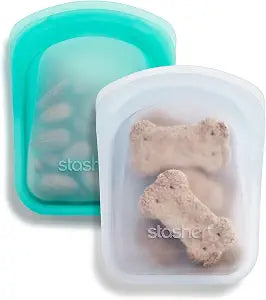 Stasher Premium Reusable Silicone Pocket Bags, 2-Pack, Clear and Aqua, 4 oz