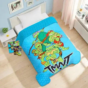 Teenage Mutant Ninja Turtles Bedspread Twin Set for Kids - Bundle with Reversible TMNT Quilted Bedspread for Twin Bed Plus Stickers, More | TMNT Twin Bedding Set for Boys