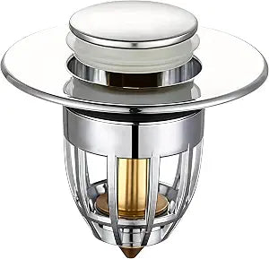 Sink Drain Strainer, Pop Up Bathroom Sink Stopper Drain Hair Catcher with Anti-Clogging Filter Basket, Stainless Steel Silver 1 pcs
