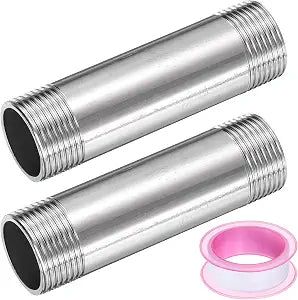 uxcell 2pcs Shower Head Extension Arm 100mm(3.9") Length Stainless Steel Shower Head Extender Straight Pipe Fitting Extension with PTFE Tape for Bathroom, Silver Tone