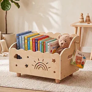 Wooden Scalloped Bookcase for Kids, Open-Top Toy Storage Organizer